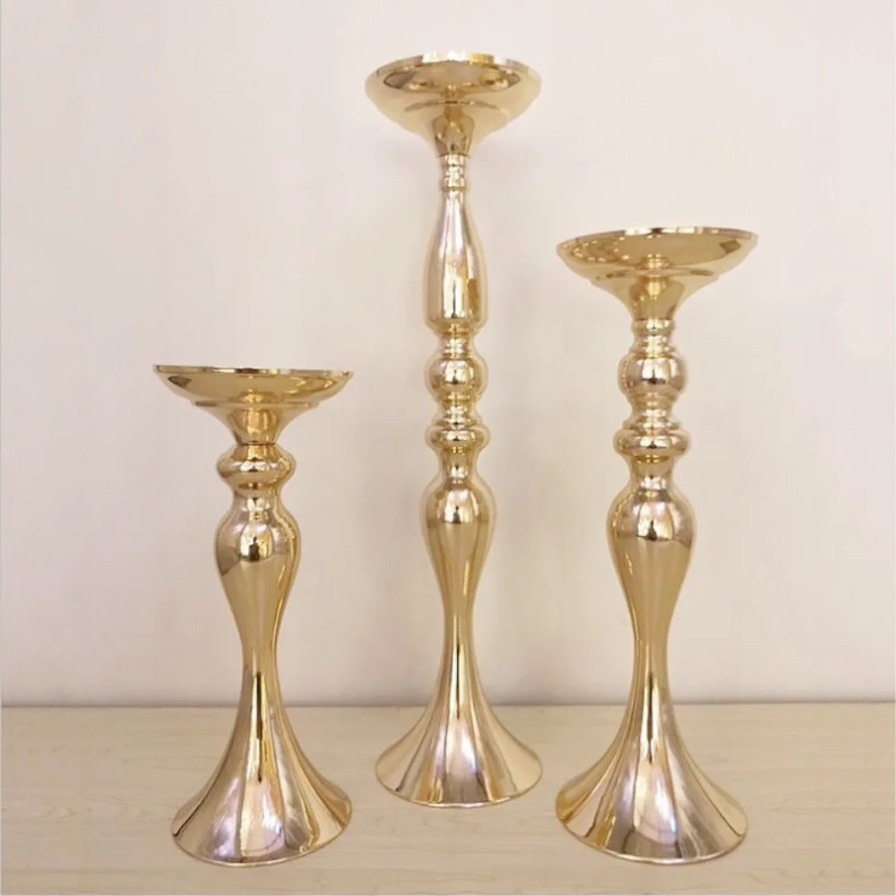 

Candle Holders Gold White Silver Wedding Decor Metal Candlestick Flower Stand Vase Table Centerpiece Event Flower Rack Road Lead