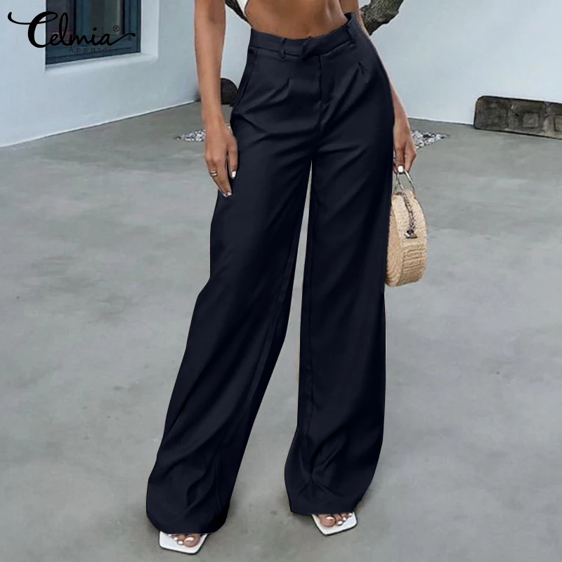 

Elegant High Waist Long Trousers Women Wide Leg Pants Celmia 2021 Autumn Pockets Slacks Casual Loose Office Streetwear Pantalon