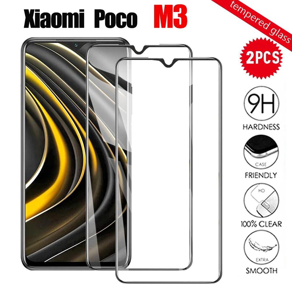 2 шт. закаленное стекло для Xiaomi Poco M3 полное покрытие Защитное Xaomi Xiomi 3M Защитная