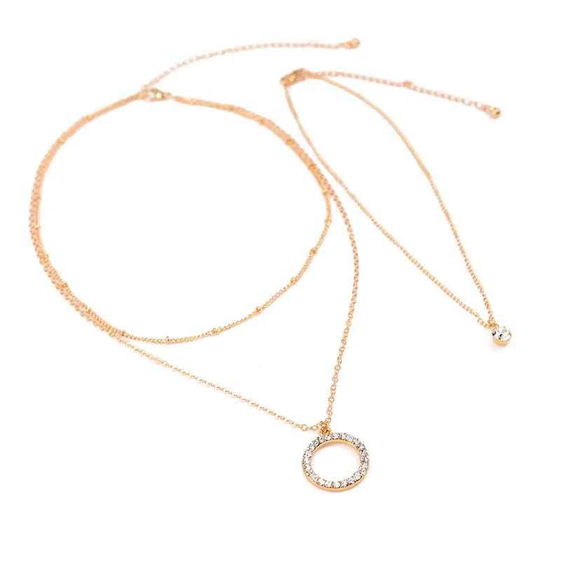Personality Crystal Pendant Multi-layer Necklace Round Circle Bead Clavicle Chain Necklaces for Women Fashion Neck Jewelry XL081 | Украшения