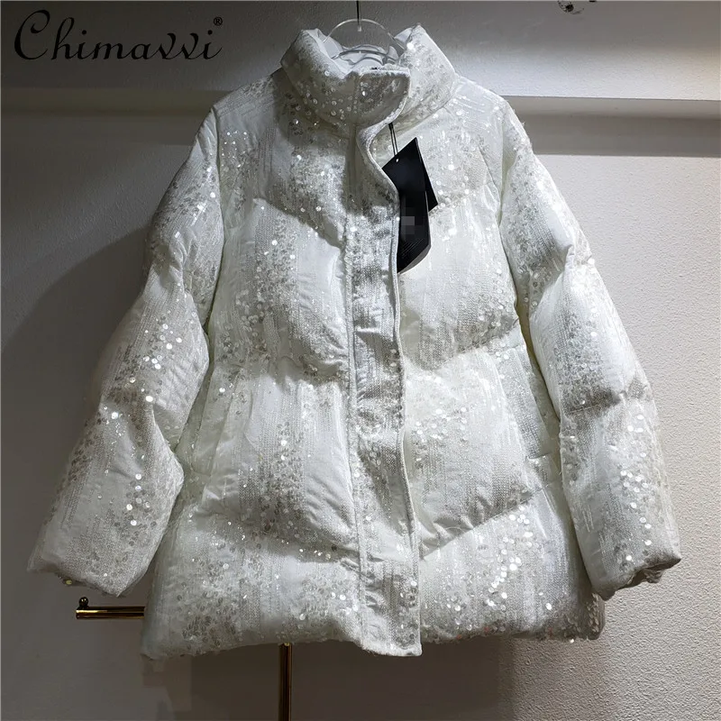 

Женское пальто на хлопковом наполнителе, элегантное милое теплое Свободное пальто с блестками, новая модель зима 2021