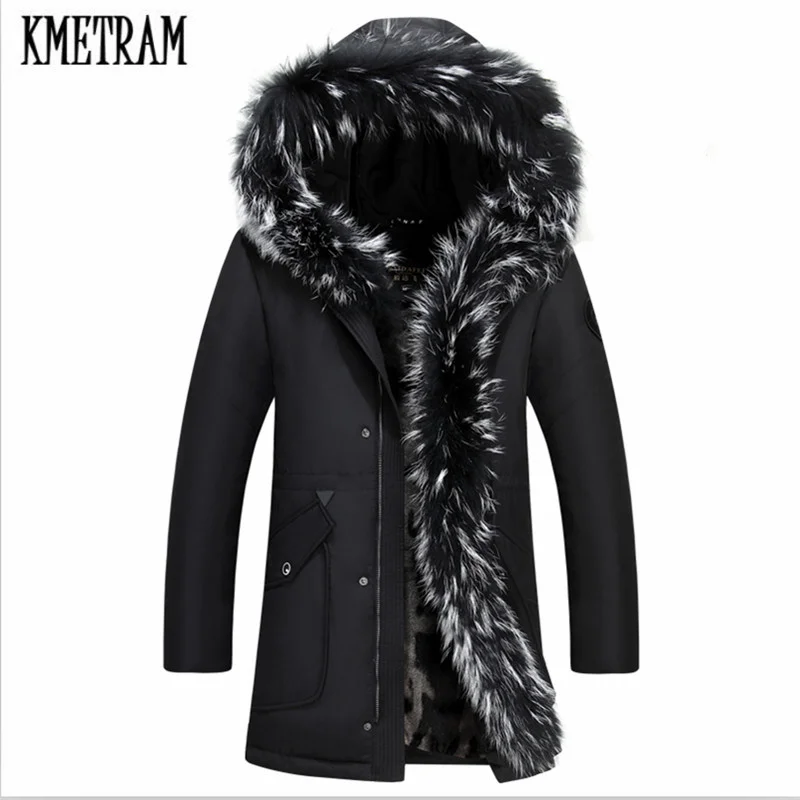 

KMETRAM 2021 зимняя куртка мужские пальто для мужчин модные пуховики с капюшоном из натурального меха енота мужская верхняя одежда ветрозащитны...