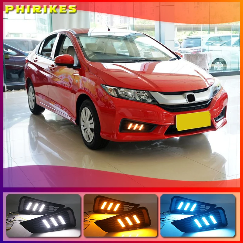 

1 Set DRL Daytime Running Lights Daylight 12V ABS Fog Lamp Cover With Turn Yellow Signal Light For Honda City 2015 2016