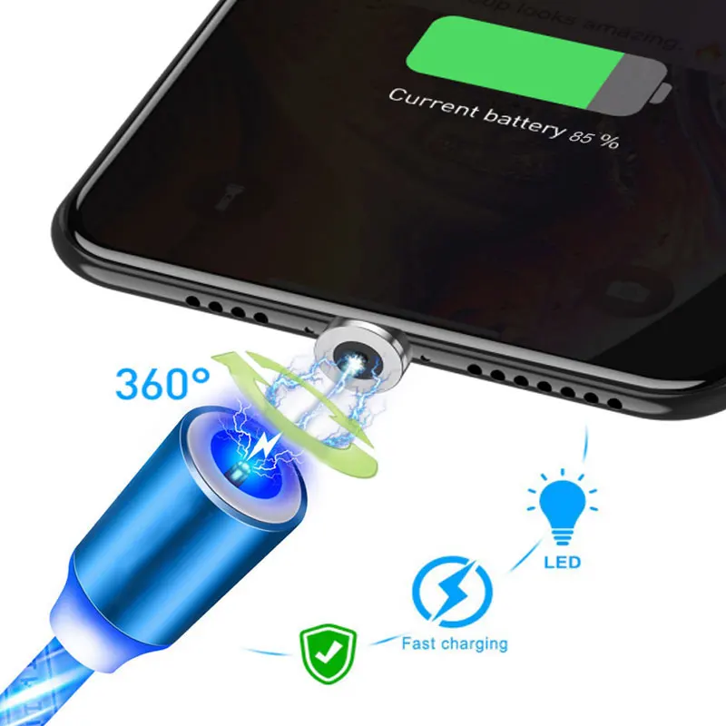 Кабель зарядный Магнитный со светодиодсветодиодный подсветильник кой Micro USB Type-C 1