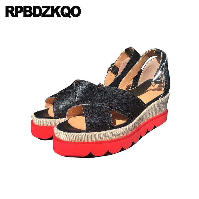 женщины Настоящая кожа лето плюс размер клинья сандалии платформа для высоких