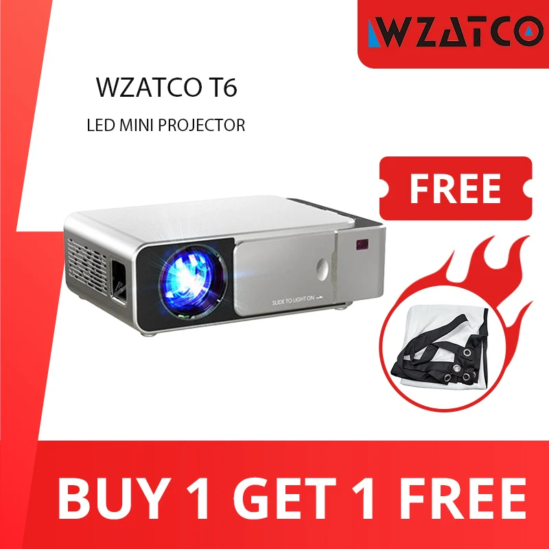 Светодиодный проектор WZATCO T6 HD, 3000 лм, Android 10,0, поддержка 4K, 1080p, для домашнего кинотеатра - изображение