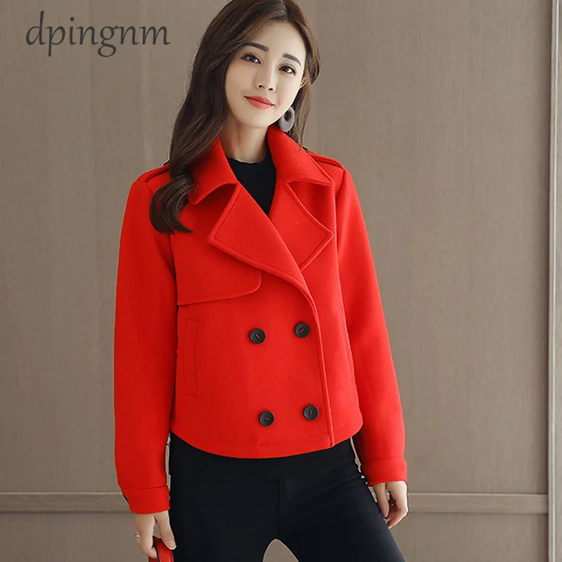 

Женское шерстяное пальто в клетку, однотонное утепленное короткое твидовое пальто с отложным воротником, верхняя одежда, осень-зима 2019