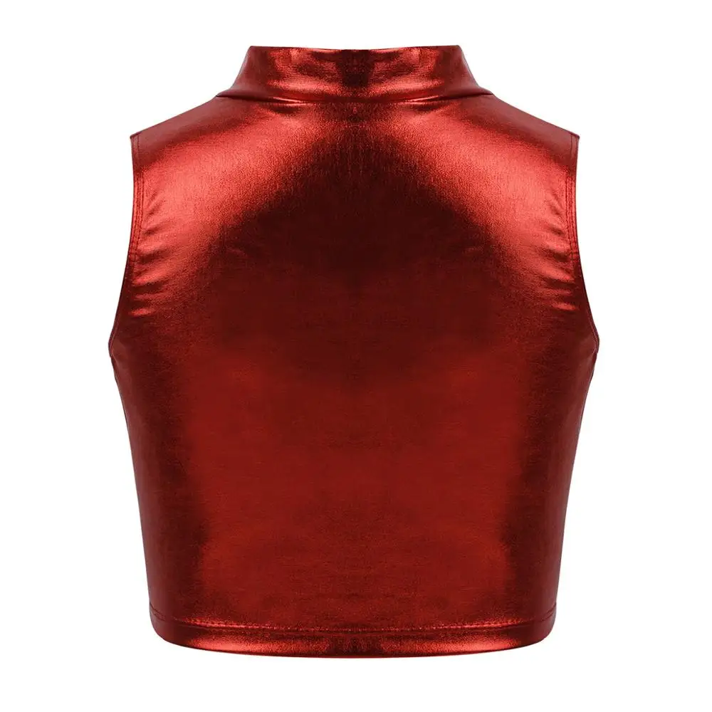 Kids Girls Shiny Gymnastics Leotard Tank for Dance Ballet Crop Top Sports Bra Turtleneck Tops Ballerina Stage Costume Outfit |