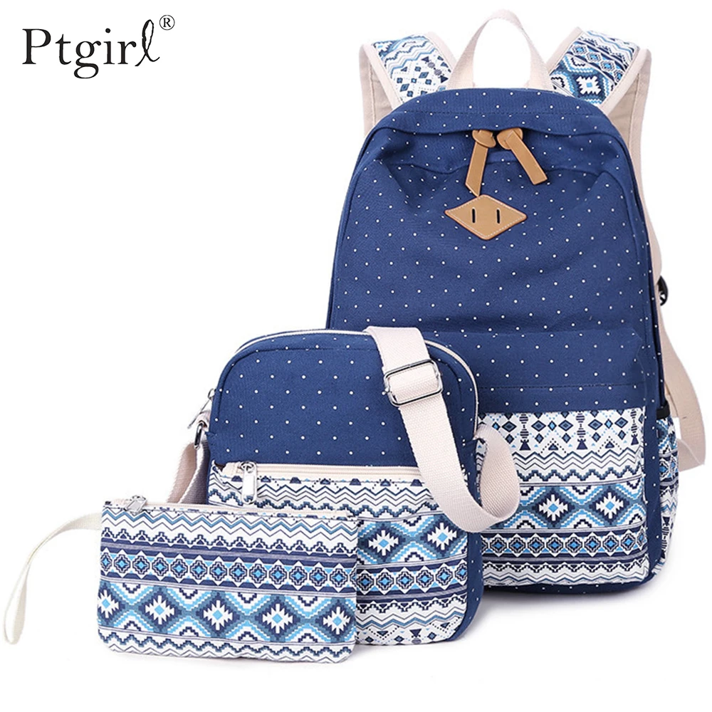 3 шт./набор женский рюкзак в горошек милый легкий холщовый школьные сумки для