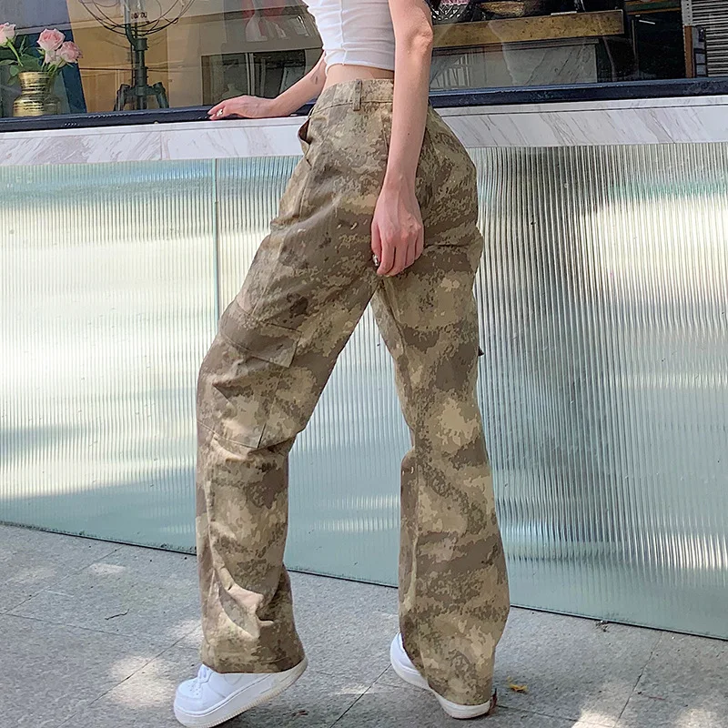 

Spring and summer new women's desert camouflage print street loose casual straight leg pants high waist trousers
