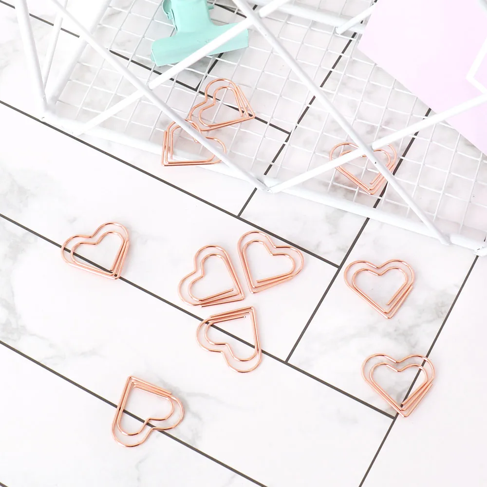 

30pcs/set heart Bookmark Metal Paper Clip Decor Rose Gold Colorfur Book Note Decoration Binder Clip Stationery H0405