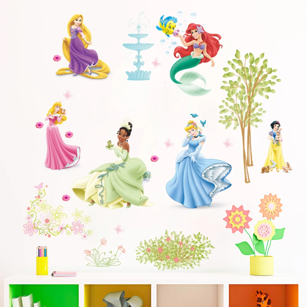 Cartoon dancing princess castle wall stickers diy decals bedroom girl room home decoration anime mural art wall stickers 