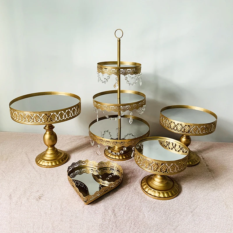 5pcs in set Подставка для торта круглая подставка для кекса металлическая подставка для десерта подставка для торта Золотая - Цвет: 5pcs in set