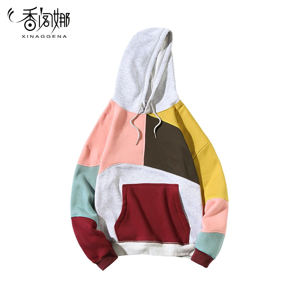 Мужские Разноцветные толстовки с капюшоном в стиле пэчворк для подростков