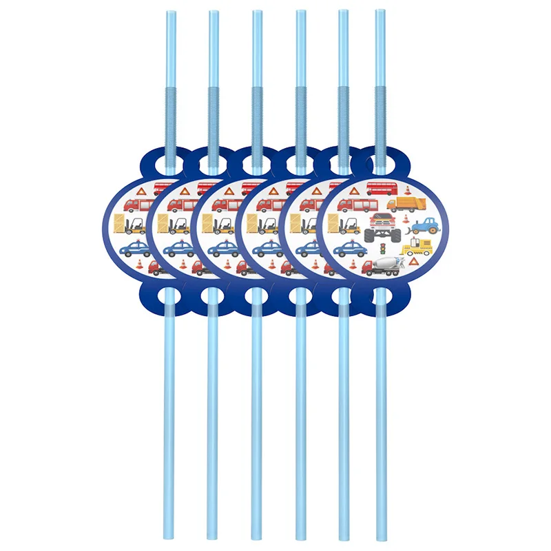 straws 6pcs Вечерние салфетки с героями мультфильмов, скатерть, чашка, строительный автомобиль, принадлежности для дня рождения, одноразовая посуда, украшения - Цвет: straws 6pcs
