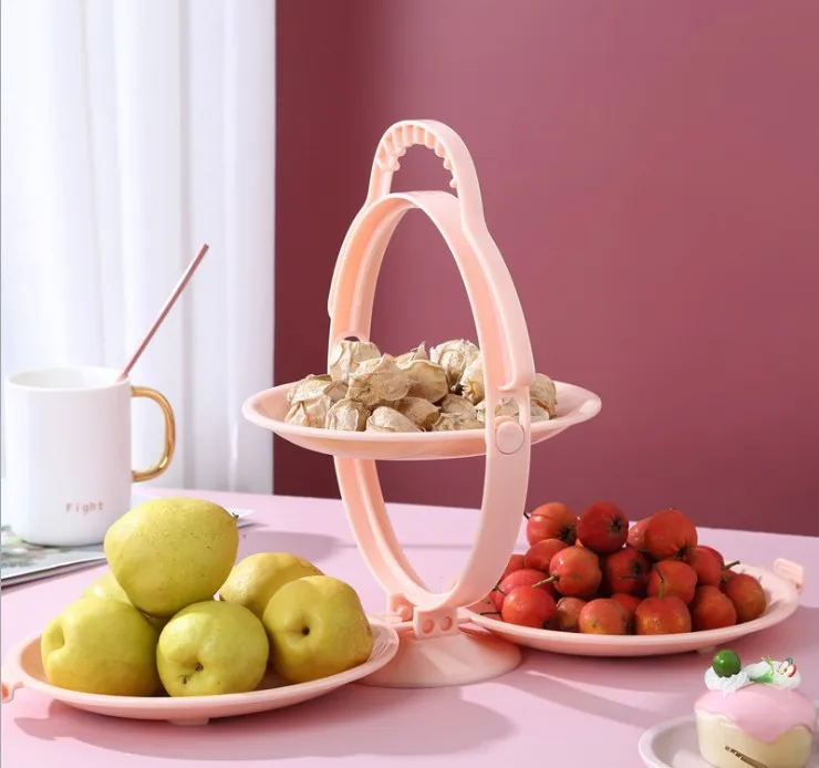 

European Style Folding Fruit Plate Double-Layer Smiley Vertical Modern Creativity Portable Display Stand
