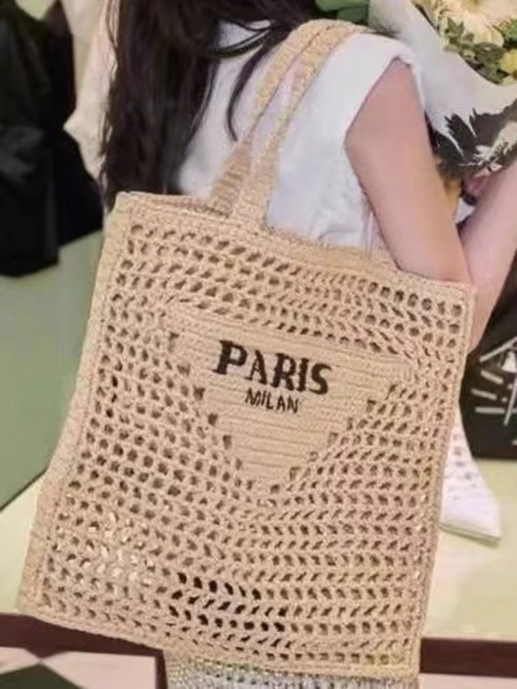 

Fashion Paris Woven Shopping Bag For Women Hollow Out handbags bolsos para mujer