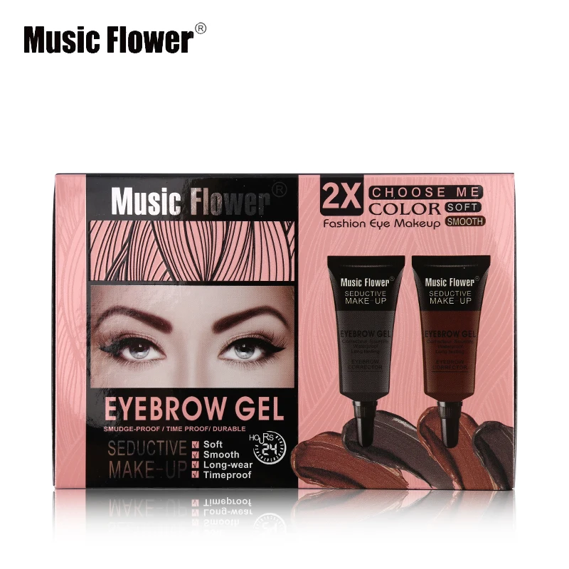 2 шт./лот Music Flower гель для бровей, набор для макияжа, тушь для бровей Крем-тени, стойкая краска для усиления цвета Водонепроницаемый и долговечная