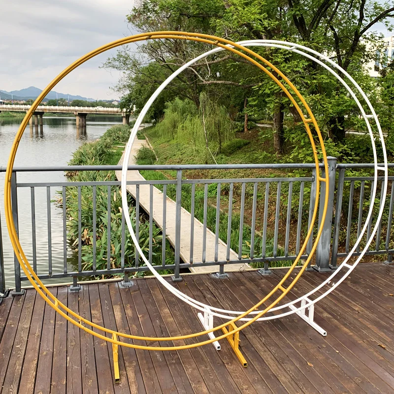 

Iron double rod ring wedding arch outdoor marriage birthday party round arch decoration background shelf decoration arch frame