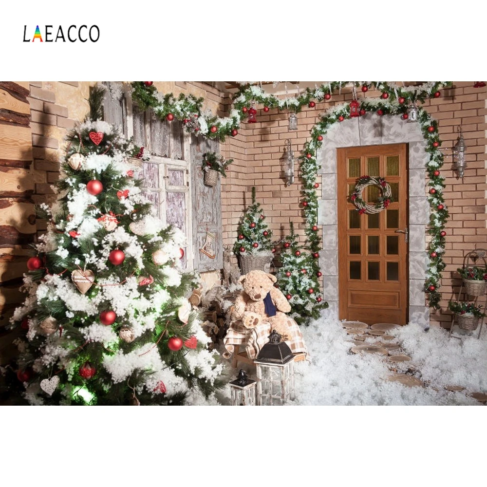 Laeacco Рождество дерево Гарленд Фер дверь дома фотографии фонов винил Фоны для Аксессуары для фотостудий год украшения дома новогодние украшения