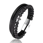 Лидер продаж, браслет из нержавеющей стали и кожи с бусинами из натурального Тигрового Глаза 6 мм, мужской браслет из гематита и гематита, модный браслет на запястье