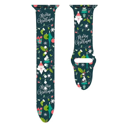 Green Santa Claus Мягкий силиконовый ремешок для Apple watch band 5 4 44 мм 40 мм Рождественский подарок с цветочным принтом наручный ремень iWatch 5 4 3 38 мм 42 мм ремешок для часов - Цвет ремешка: Green Santa Claus