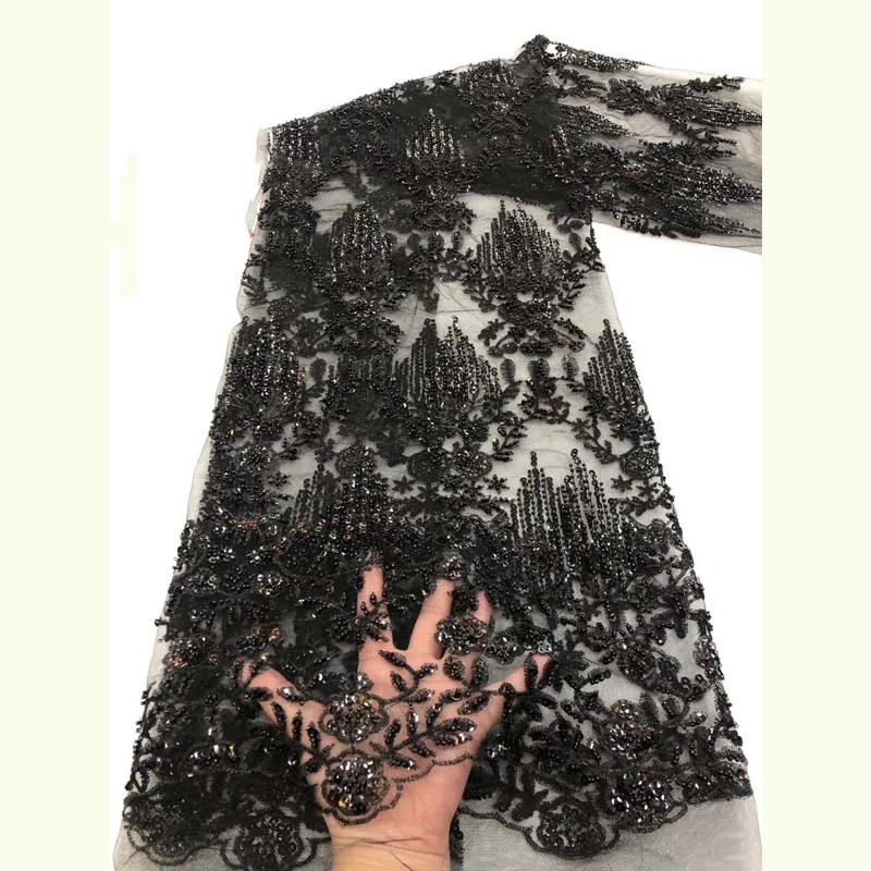 

Goose Yellow French Embroidery Tulle Handmade Beads Lace Fabrics Nigerian Lace Fabric 2020 High Quality YX-3333