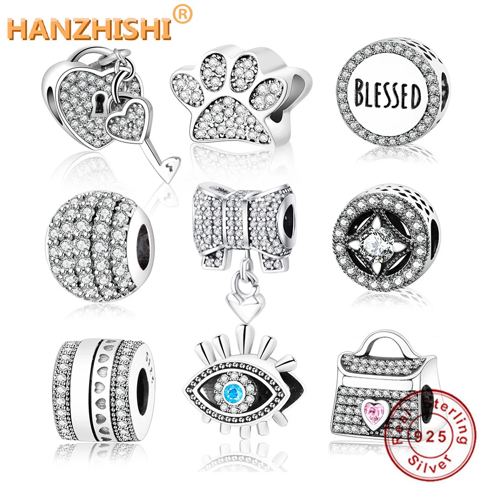 Подходит к оригинальному браслету Pandora, 925 пробы, серебряный, BLESSED Paw Lock, подвески, бусины с прозрачными фианитами, сделай сам, berloque, ювелирное изделие, подарок