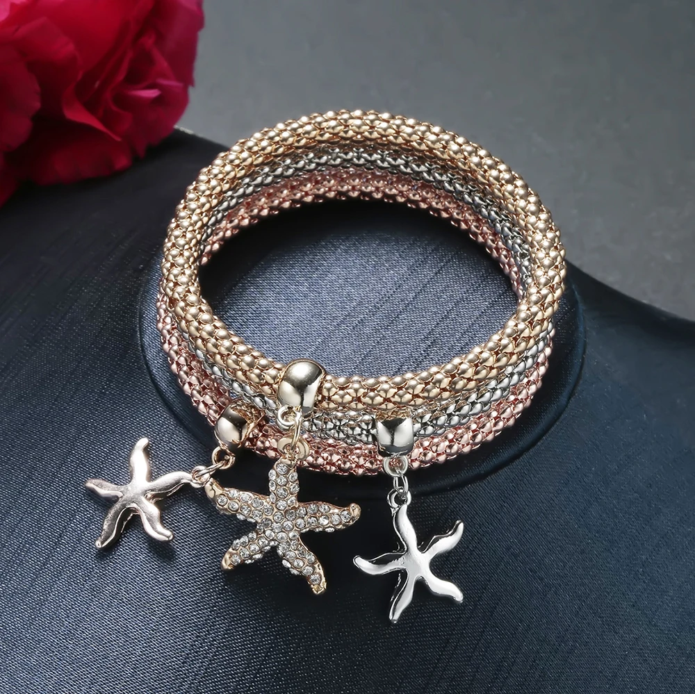 Модные Многослойные браслеты и Обручи из 3 предметов Винтажный Золотой браслет с