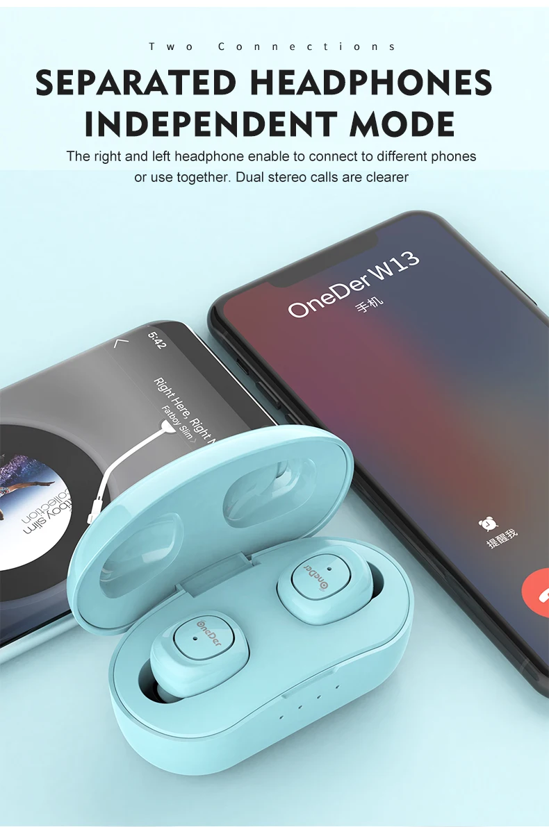 TWS беспроводные портативные мини наушники OneDer W13 bluetooth наушники с зарядным чехлом туры беспроводные наушники