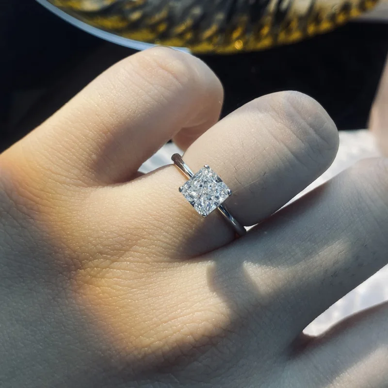

COSYA Finger Rings White Gold Square Exquisite Bridal Bands 100% 925 Sterling Silver Sparkling High Carbon Diamond Fine Jewelry
