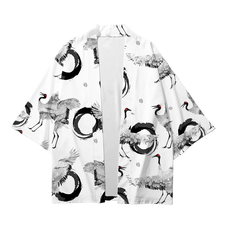 

Plus Size 6XL 5XL 4XL 3XL Red Crane Print Loose Japanese Cardigan Women Men Harajuku Kimono Cosplay Tops Blouse Yukata Clothing