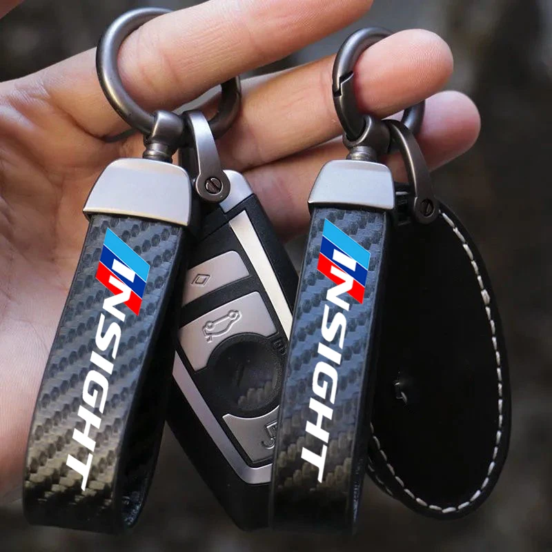 

Car Accessories Carbon Fiber Texture Key Rings Keychain Keyring Auto Vehicle Key Chain Key Bag for Honda INSIGHT ZE Leather