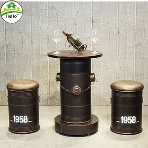 TieHo Retro Coffee Table Chairs Stool Creative Iron Bucket Storage Stool Round Table Home Bar Indoor Outdoor Furniture