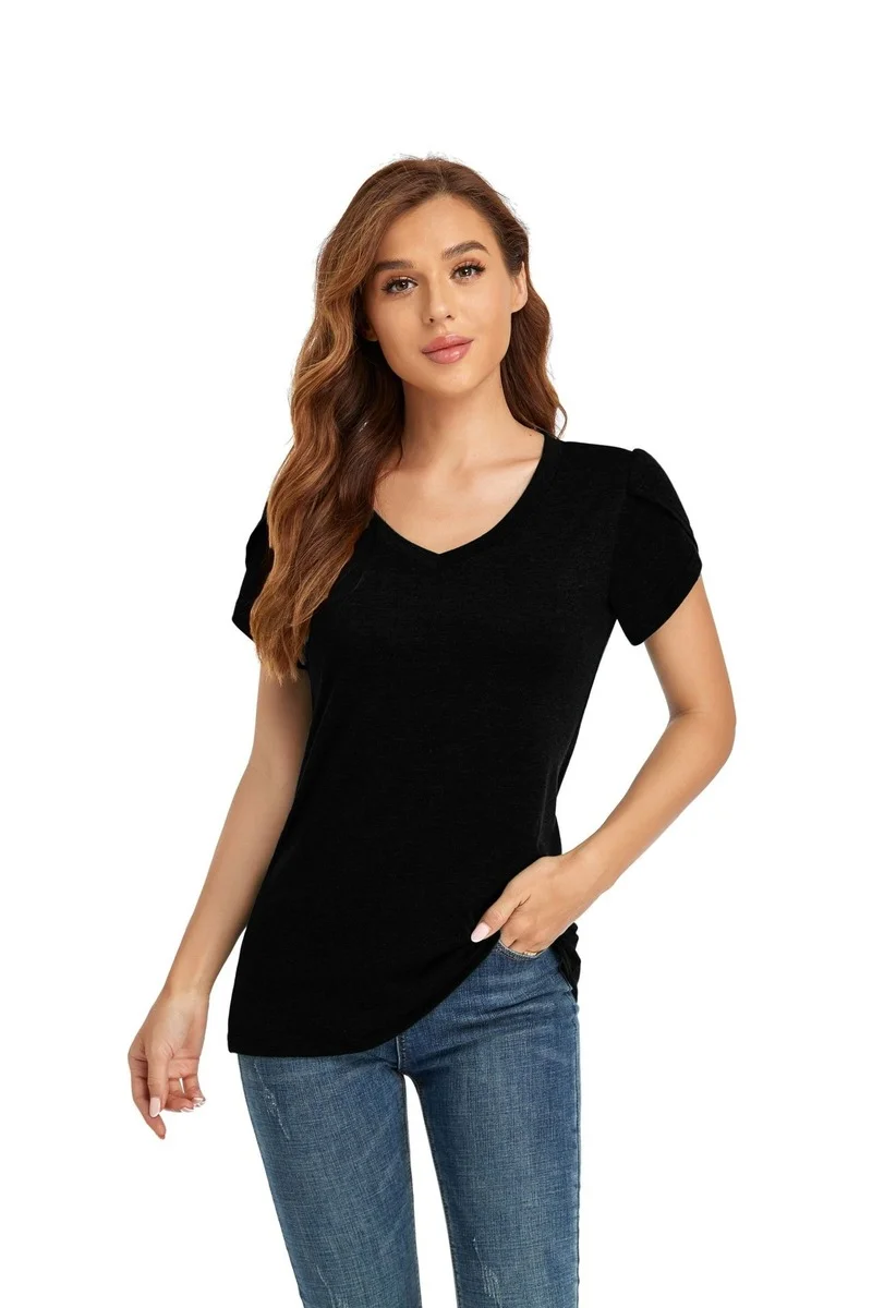

Women's Super Comfortable Urban Casual Petal Sleeves V-neck Short-sleeved Casual T-shirt Women Summer Plus Size Kawaii Clothes