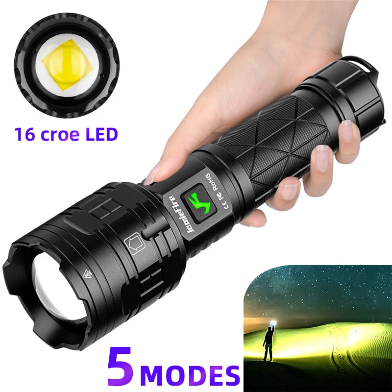 

XHP160 LED Powerful Flashlight 16 Core USB Rechargeable Zoom 5Mode Tactical Flashlight Waterproof Outdoor Lighting 26650 Battery