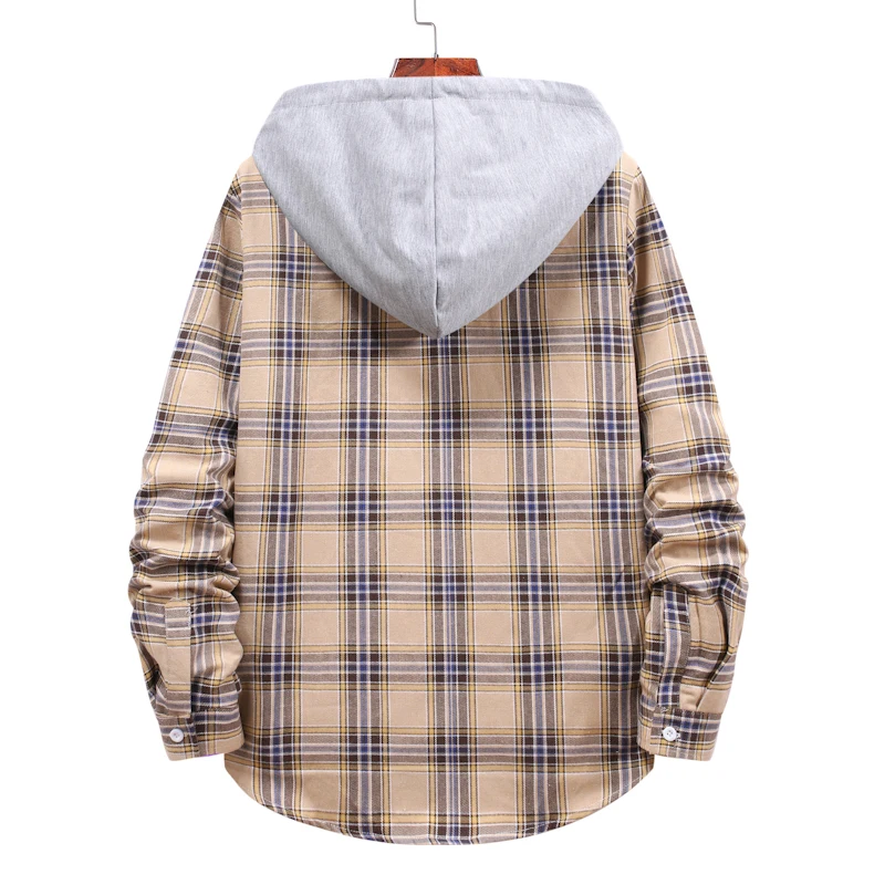 

New fashion brand men's clothing new men's clothing couple hooded four seasons long-sleeved plaid shirt jacket