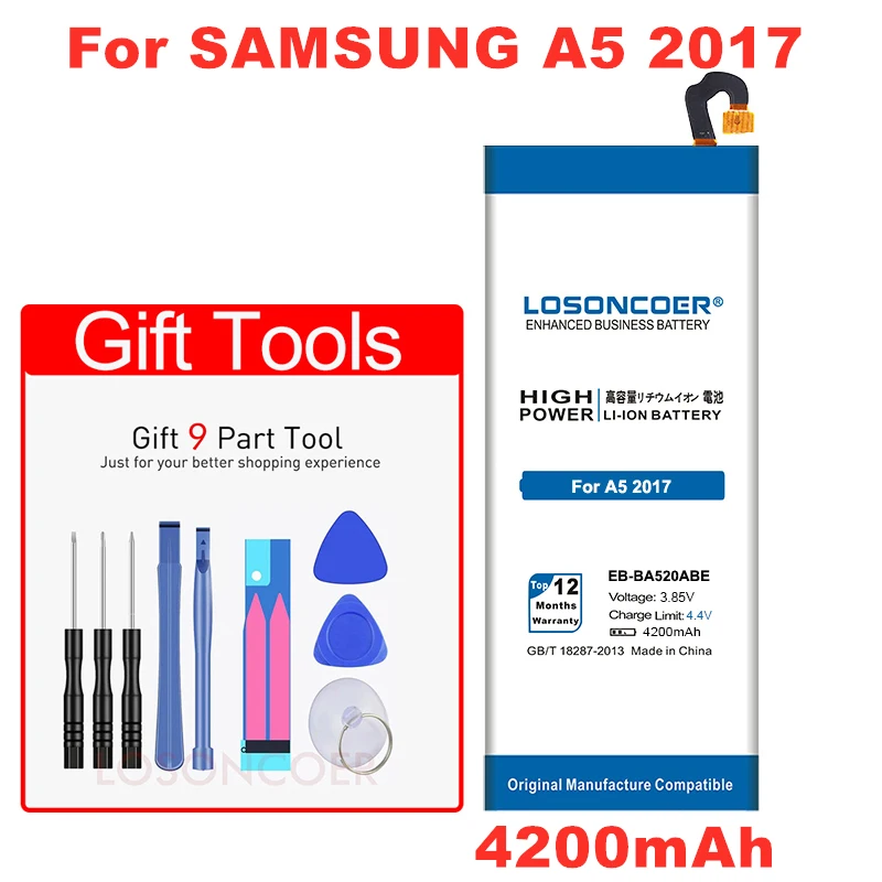 LOSONCOER 4200 мА/ч, высокое качество Батарея для samsung A5 A520 SM-A520D SM-A520S SM-A520K SM-A520L SM-A520F EB-BA520ABE Батарея