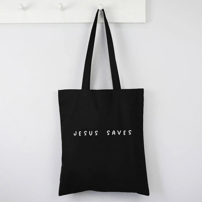 

Jesus Saves Canvas Tote Letter No Zipper Custom Bags with Logo Religious Gift Custom Shopping Bags New Pures and Bags