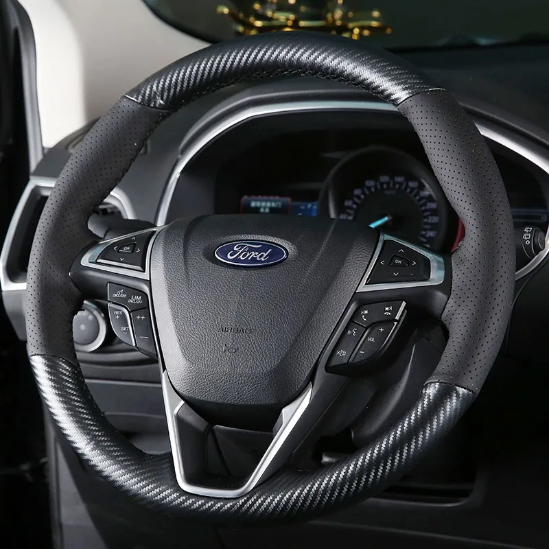 

DIY hand-stitched leather suede car steering wheel cover for Ford Focus edge fiesta Escort kuga Mondeo