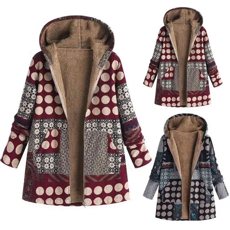 Этнические флисовые толстовки с принтом больших размеров пальто длинными