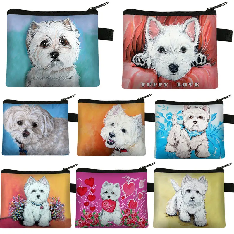 Lovely Westie Dog Painting Coin Pouch For Women Lipstick Card Key Bag Mini Dog Logo Wallets Gift