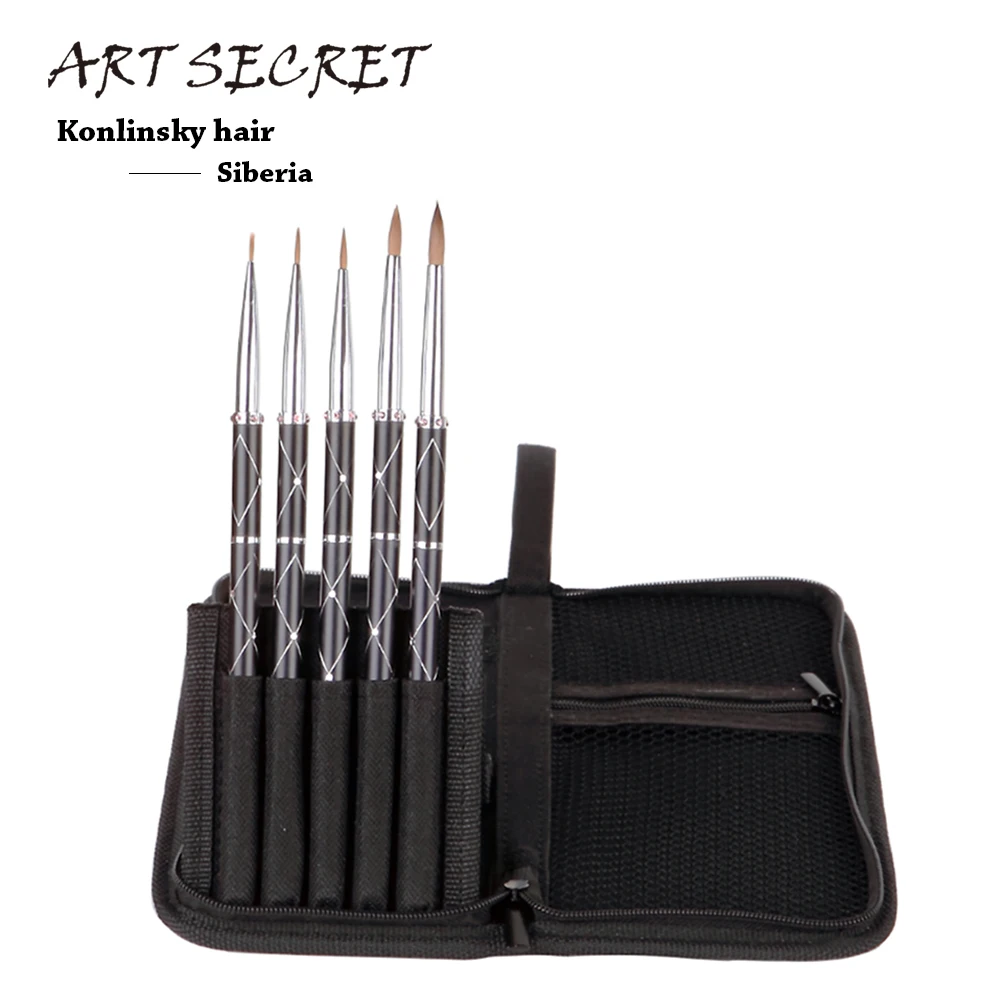 

Artsecret 5PC/Set Pure Kolinsky Hair Nickel Brass Ferrule Alloy Handle Canvas Pouch Art Supplies Paint Artist Brush 853