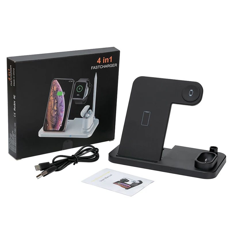 Держатель беспроводного зарядного устройства Qi 4 в 1 для Apple iWatch Series 3 2 iPhone XS MAX XR