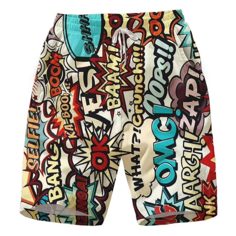 Поддержка персонализации повседневных мужских шорт с комиксным принтом|Плавки и