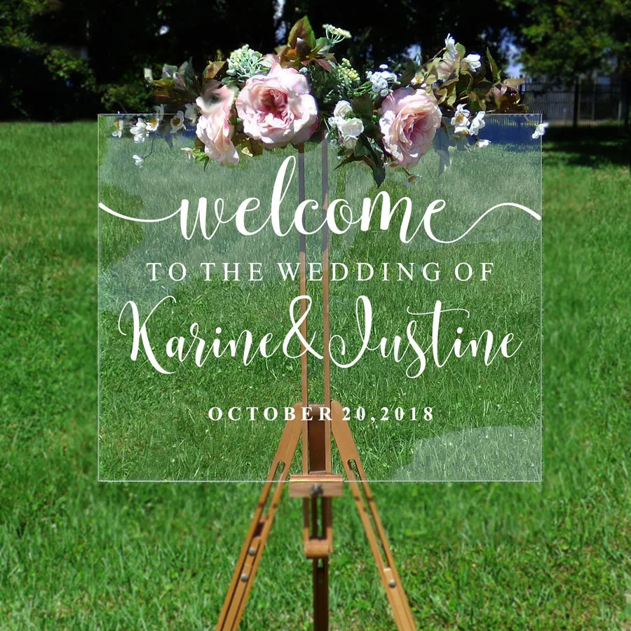 

Wedding Welcome Decal Personalized Couples Names and Dates Vinyl Mirror Board Wall Sticker Removable Simple Wedding Decor LW700