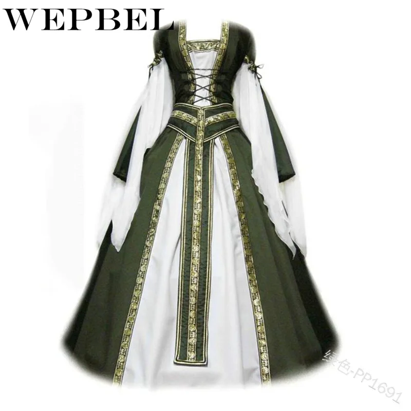 

WEPBEL Women Medieval Vintage Square Collar Party Dress Long Sleeved Ball Gown Gothic Cosplay Costume Dress Princess Dress