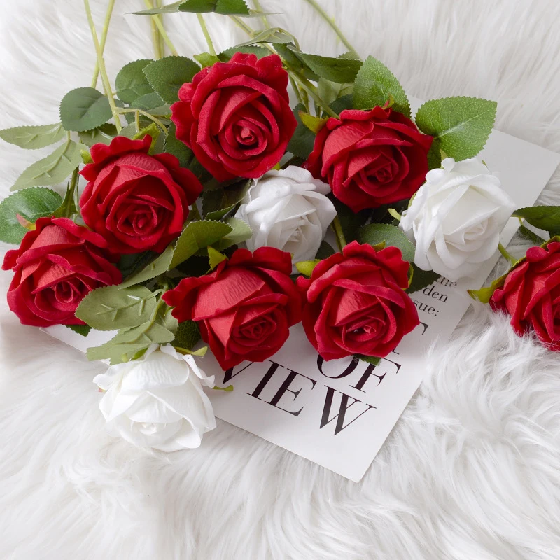 5pcs Flannel Rose Artificial Flowers Bouquet Luxury Bouquets Cheap Fake Flower for Home Indoor Wedding Decoration Accessories