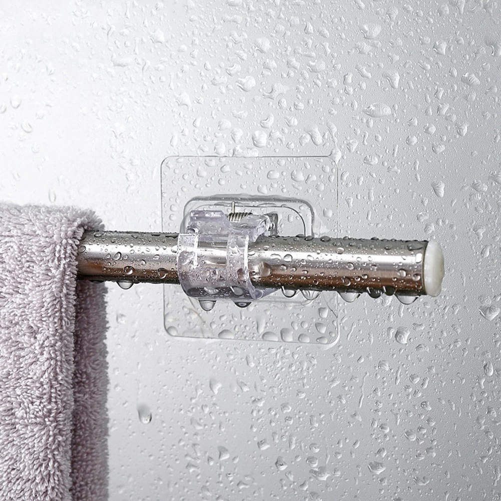

2pcs New Powerful Curtain Rod Hanging Clip Hook Shower Curtain Rod Hanging Clip Bearing Adjustable Clear Wall Bracket Hooks