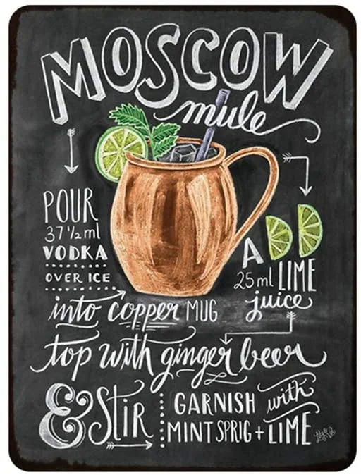 

Kama Moscow Mule Cocktail Metal Sign Plaque Metal Vintage Pub Tin Sign Wall Decor for Bar Pub Club Man Cave Retro Metal Posters